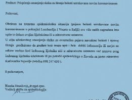 Priopćenje ZJZ Karlovačke županije vezano za korona virus