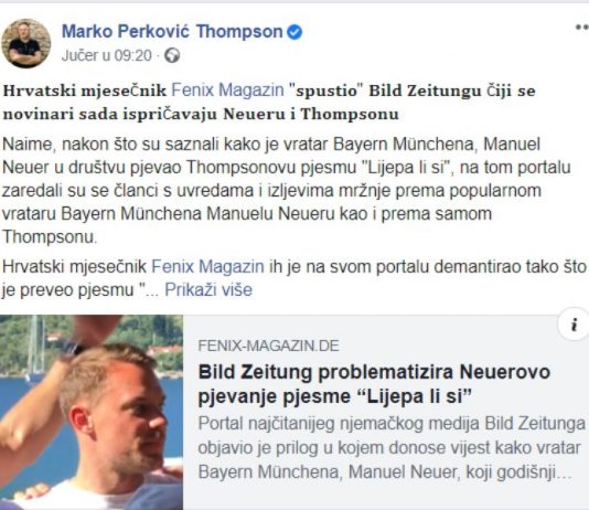 Bild se ispričao Neueru i Thompsonu kada su im preveli ‘Lijepa li si’ na njemački