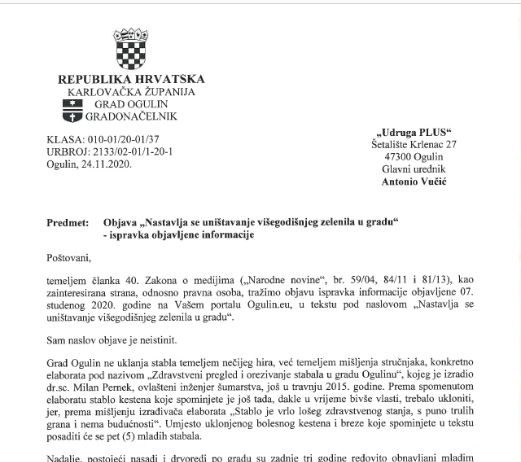 Nastavlja se uništavanje višegodišnjeg zelenila u gradu – ispravak objavljene informacije