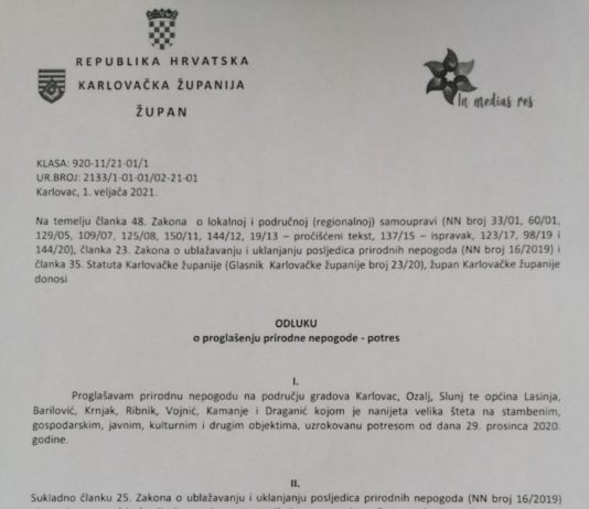 Karlovačka županija proglasila prirodnu nepogodu – potres