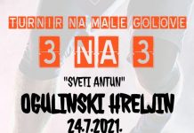 U subotu 24.07.2021 godine u Hreljinu Ogulinskom održat će se turnir u malom nogometu.