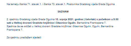Gradskog vijeća Grada Ogulina