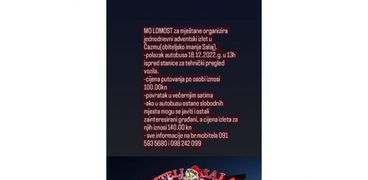 MO Lomost organizira adventski izlet na imanje Salaj