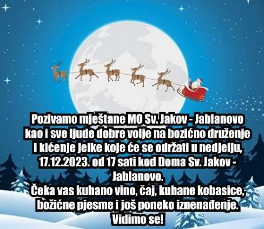 MO Sveti Jakov poziva sve nakićenje jelke ispred Doma Sv. Jakov