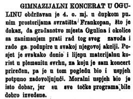 Utorkom iz arhiva Zavičajnog muzeja Ogulin – Gimnazijalni koncert
