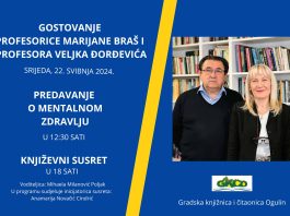 Gostovanje profesorice Marijane Braš i profesora Veljka Đorđevića u Gradskoj knjižnici i čitaonici Ogulin
