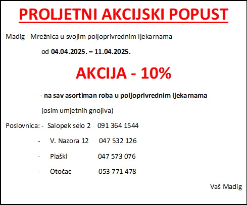 Madigova akcija u poljoprivrednim ljekarnama